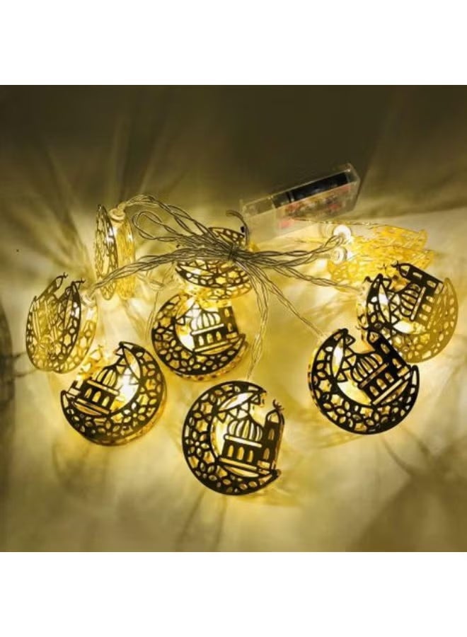 Ramadan decoration string lights with mosque and moon-shaped metal pendants - Image 1